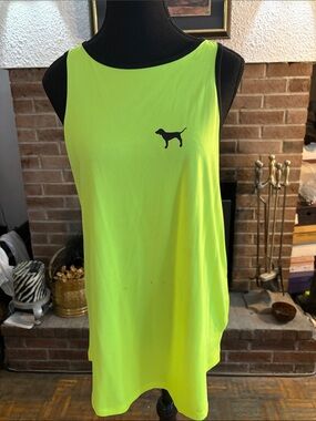 PINK Victoria's Secret Neon Yellow Racerback Tank with Black Logo